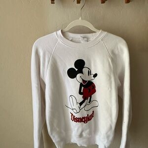 Disney White Crew Neck Sweater with Mickey Mouse and Disneyland Logo